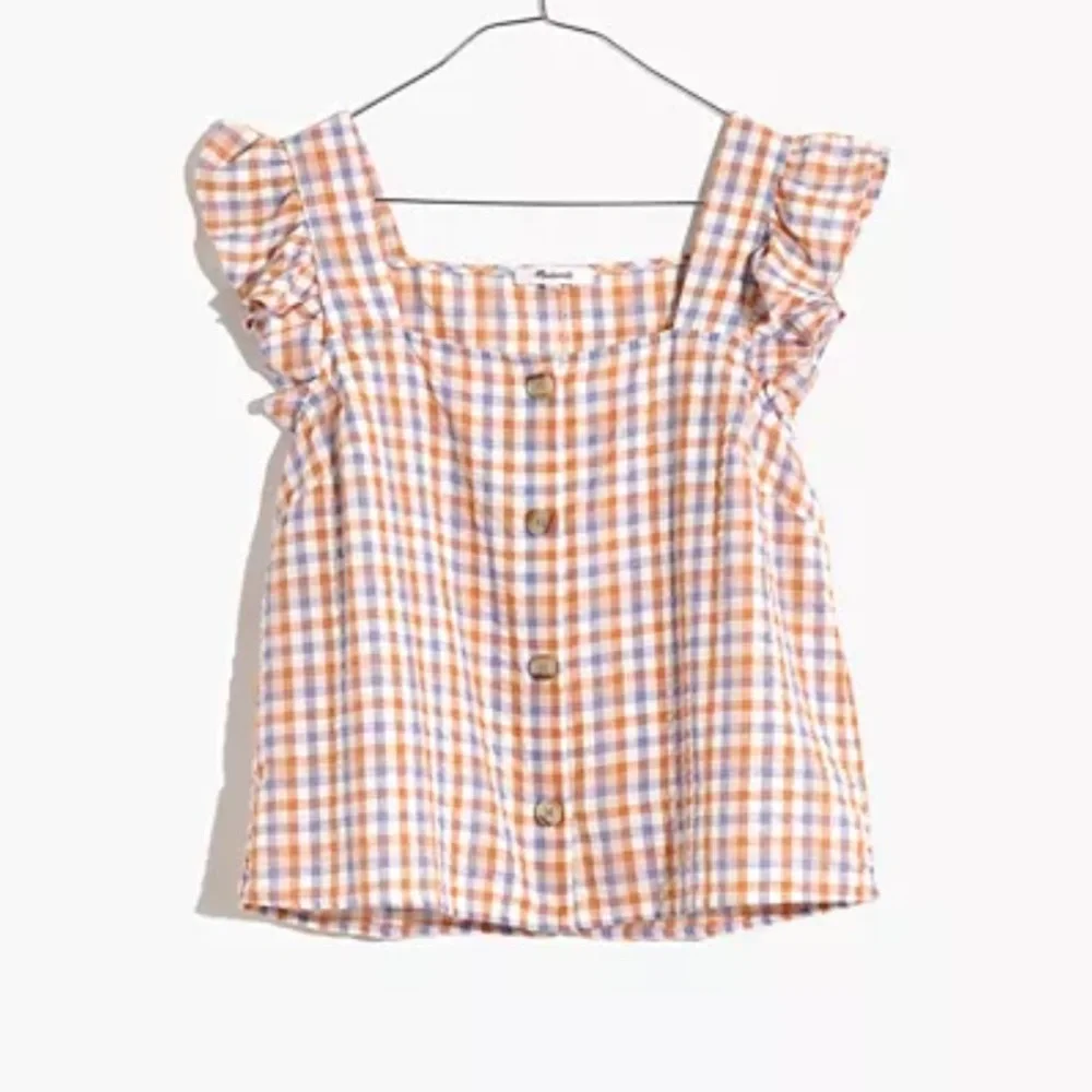 Madewell Gingham Seersucker Ruffle Sleeve Top - Picture 3 of 8